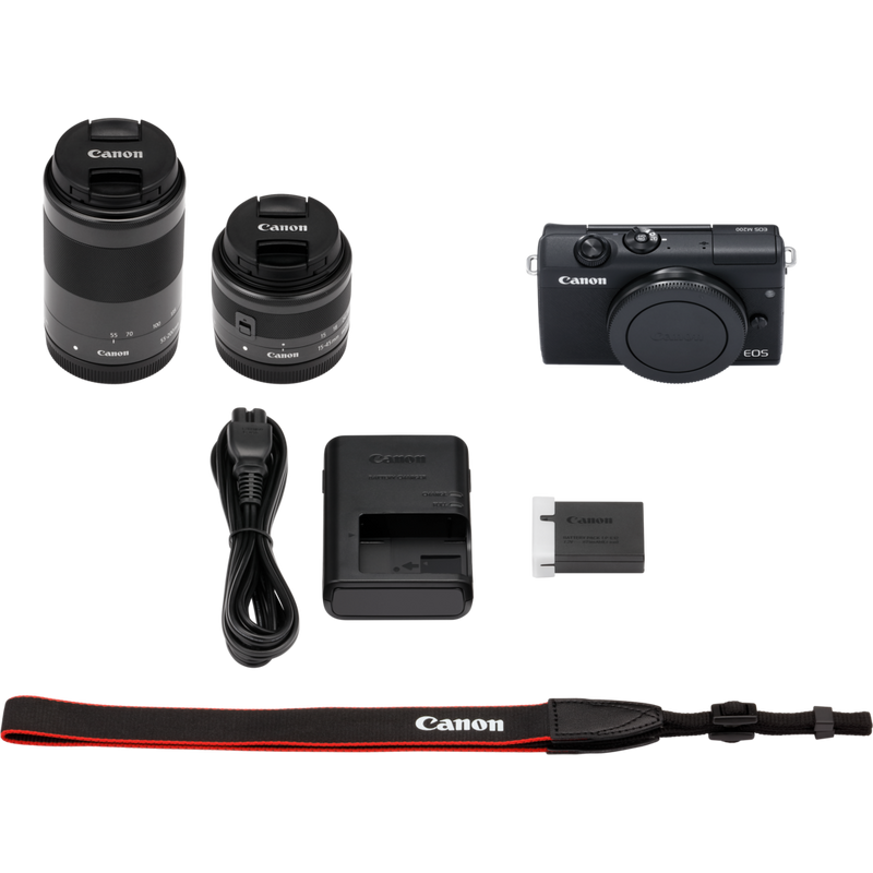 Corpo Canon EOS M200 Nero + Obiettivi EF-M 15-45mm + EF-M 55-200mm Prodotto Contenuto della confezione