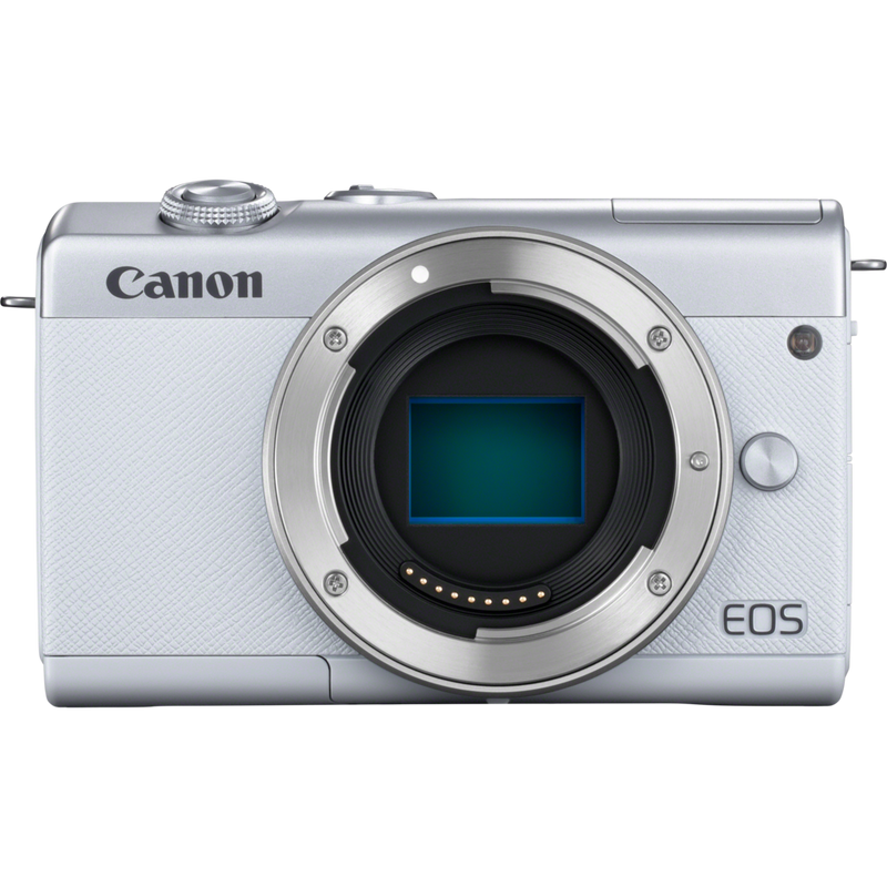 Canon EOS M200 Body - White + EF-M 15-45mm Silver Product Front View of the Camera Body