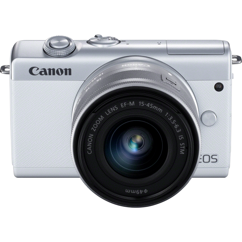 Canon EOS M200 Body - White + EF-M 15-45mm Silver Product Diagonal Top View