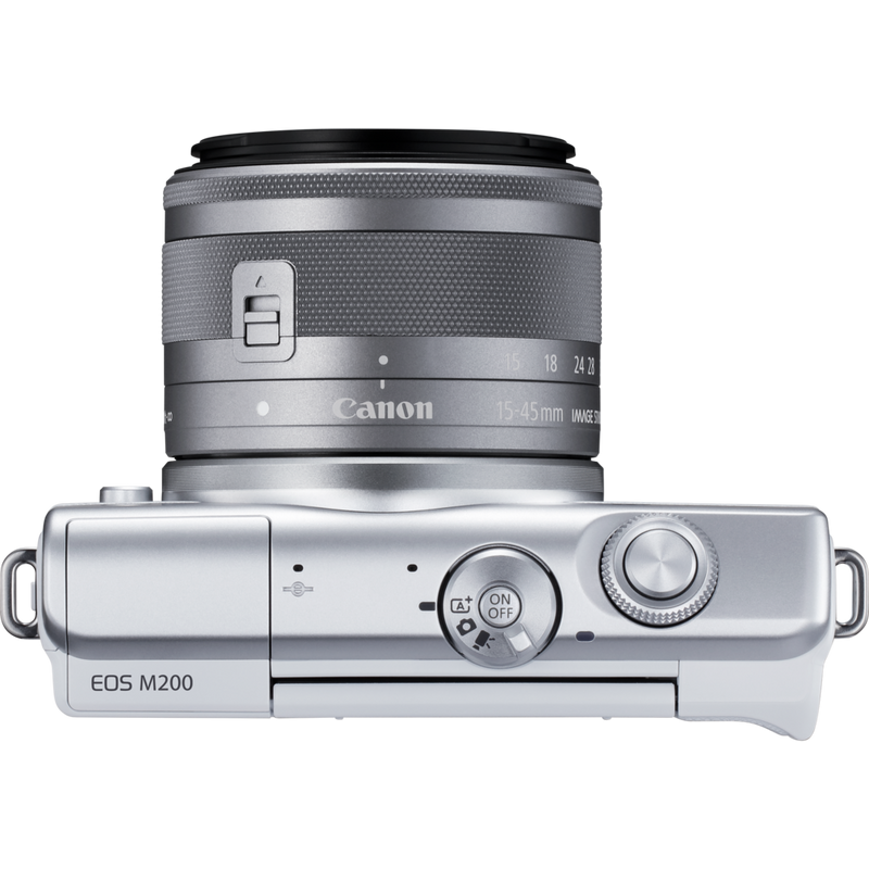 Canon EOS M200 Body - White + EF-M 15-45mm Silver Product Top View