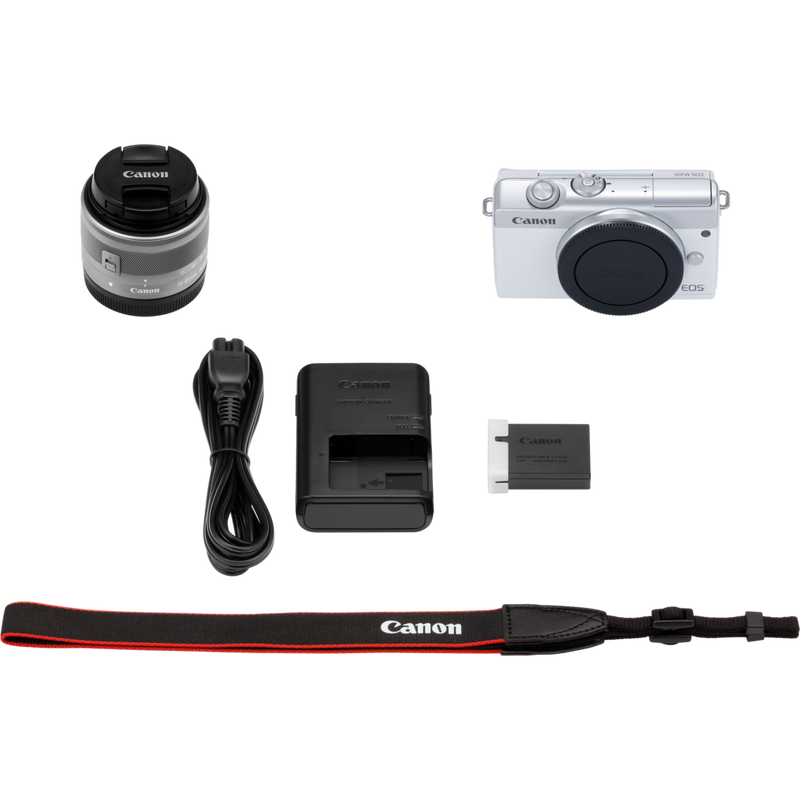 Canon EOS M200 Body - White + EF-M 15-45mm Silver Product What's in the Box