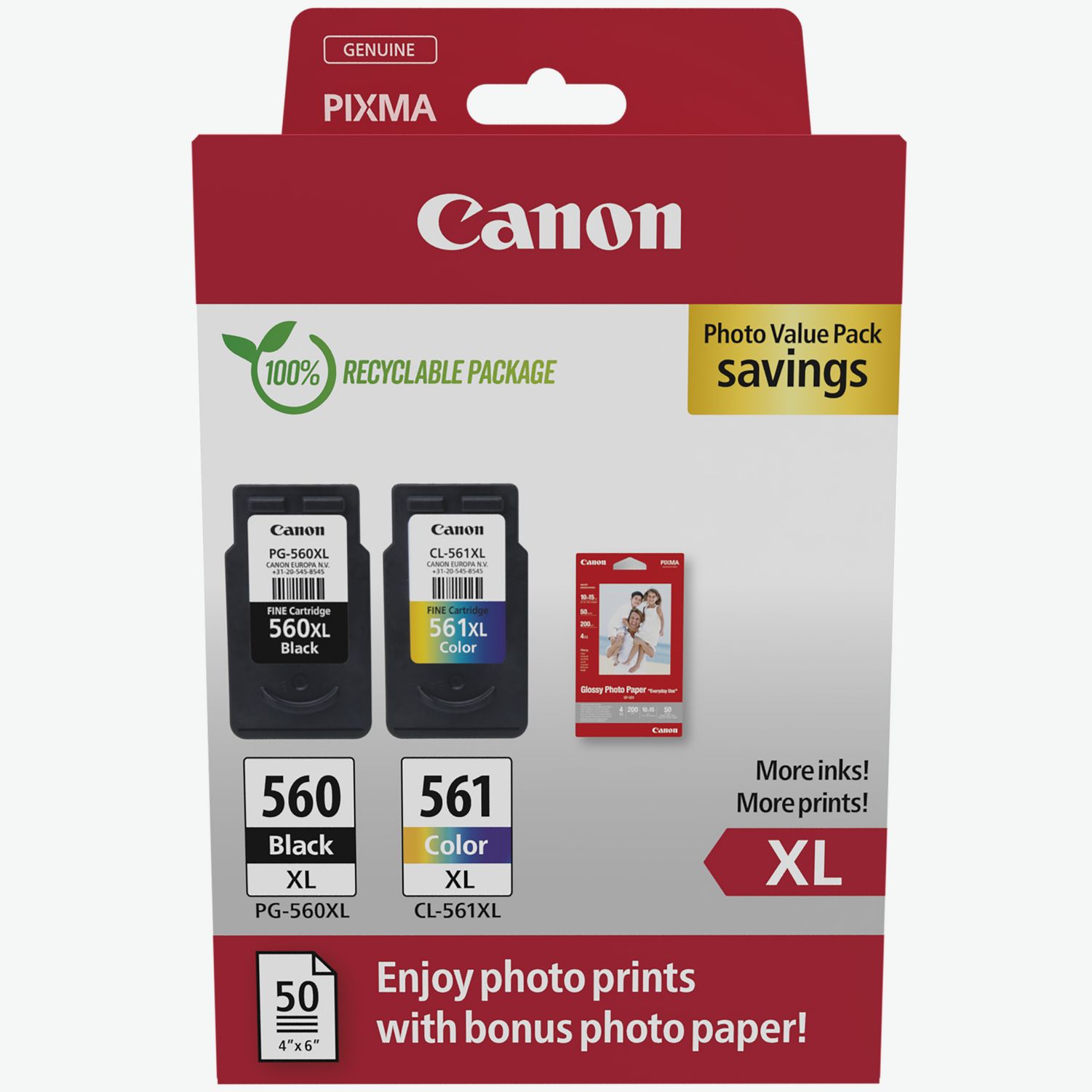 Canon Consumible Papel Fotográfico con Brillo Plus II PP-201 10x15 cm 50  Hojas, Rojo : : Oficina y papelería