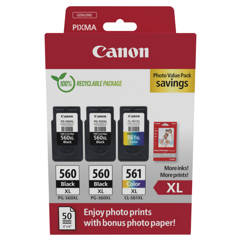 Canon PG-560XL x2/CL-561XL Ink Cartridge + Photo Paper Value Pack