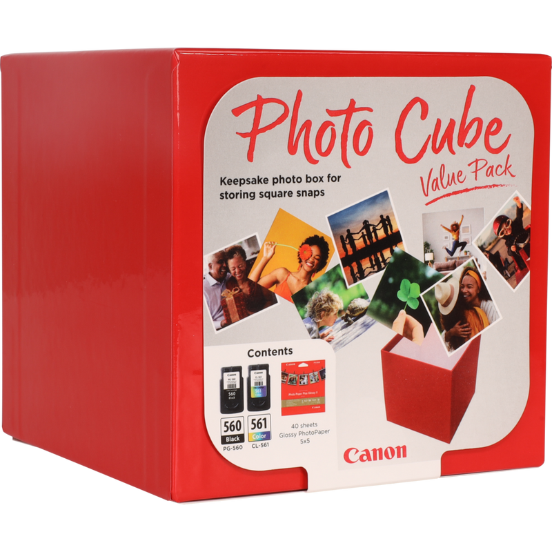 Canon Photo Cube with PG-560 + CL-561 Ink Cartridges + PP-201 5 x 5" Photo Paper Plus Glossy II (40 sheets) - Value Pack Product Front angled view