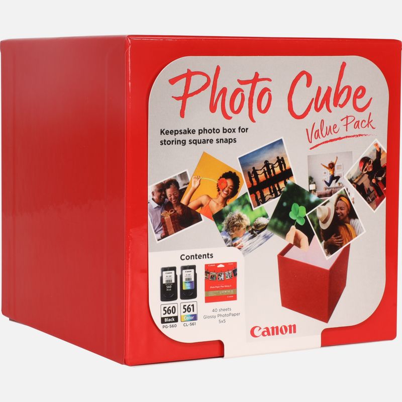 Coffret Canon Photo Cube incluant les cartouches d'encre PG-560 et CL-561  et du papier photo glacé Extra II PP-201 13 × 13 cm (40 feuilles) —  Boutique Canon Belgique
