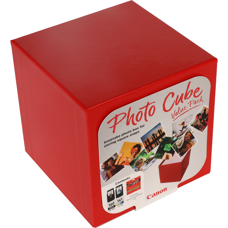Canon Photo Cube with PG-560 + CL-561 Ink Cartridges + PP-201 5 x 5" Photo Paper Plus Glossy II (40 sheets) - Value Pack Product Top angled view