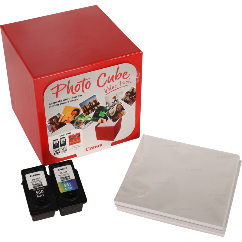 Canon Photo Cube with PG-560 + CL-561 Ink Cartridges + PP-201 5 x 5" Photo Paper Plus Glossy II (40 sheets) - Value Pack