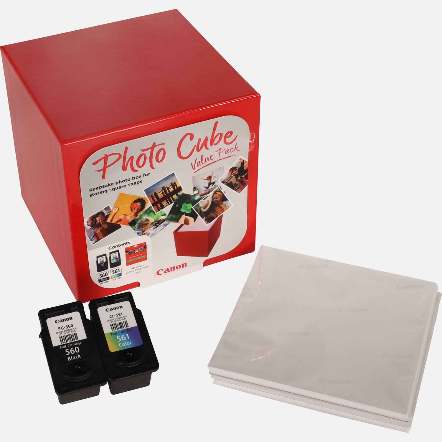 Image of Canon Photo Cube con cartucce Inkjet PG-560 + CL-561 + carta fotografica lucida Plus Glossy II PP-201 5x5" (40 fogli) - confezione multipla
