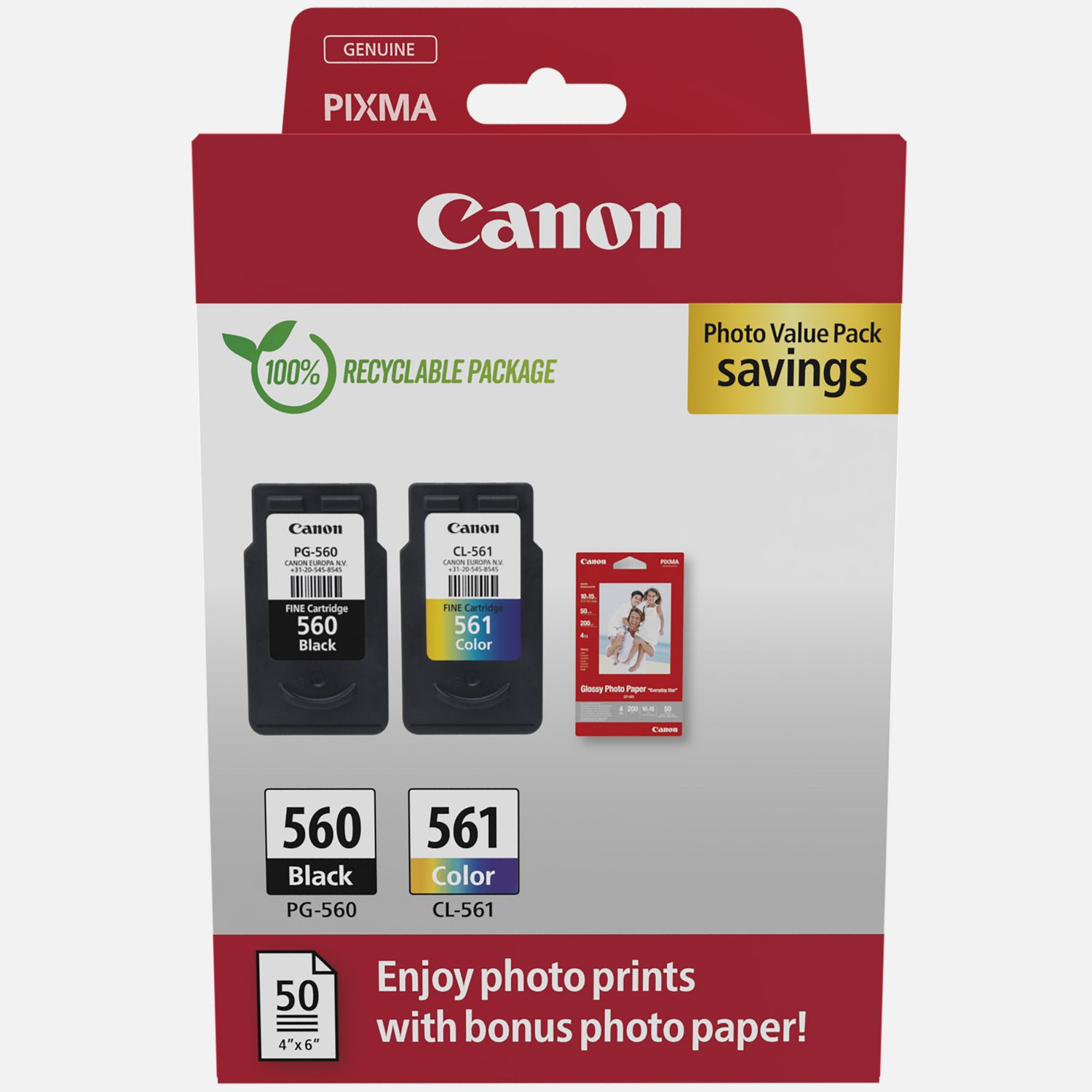Paquet à prix réduit cartouches d'encre PG-560/CL-561 + papier photo Canon