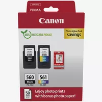 Canon PG-560/CL-561 Ink Cartridge + Photo Paper Value Pack Product Package front view