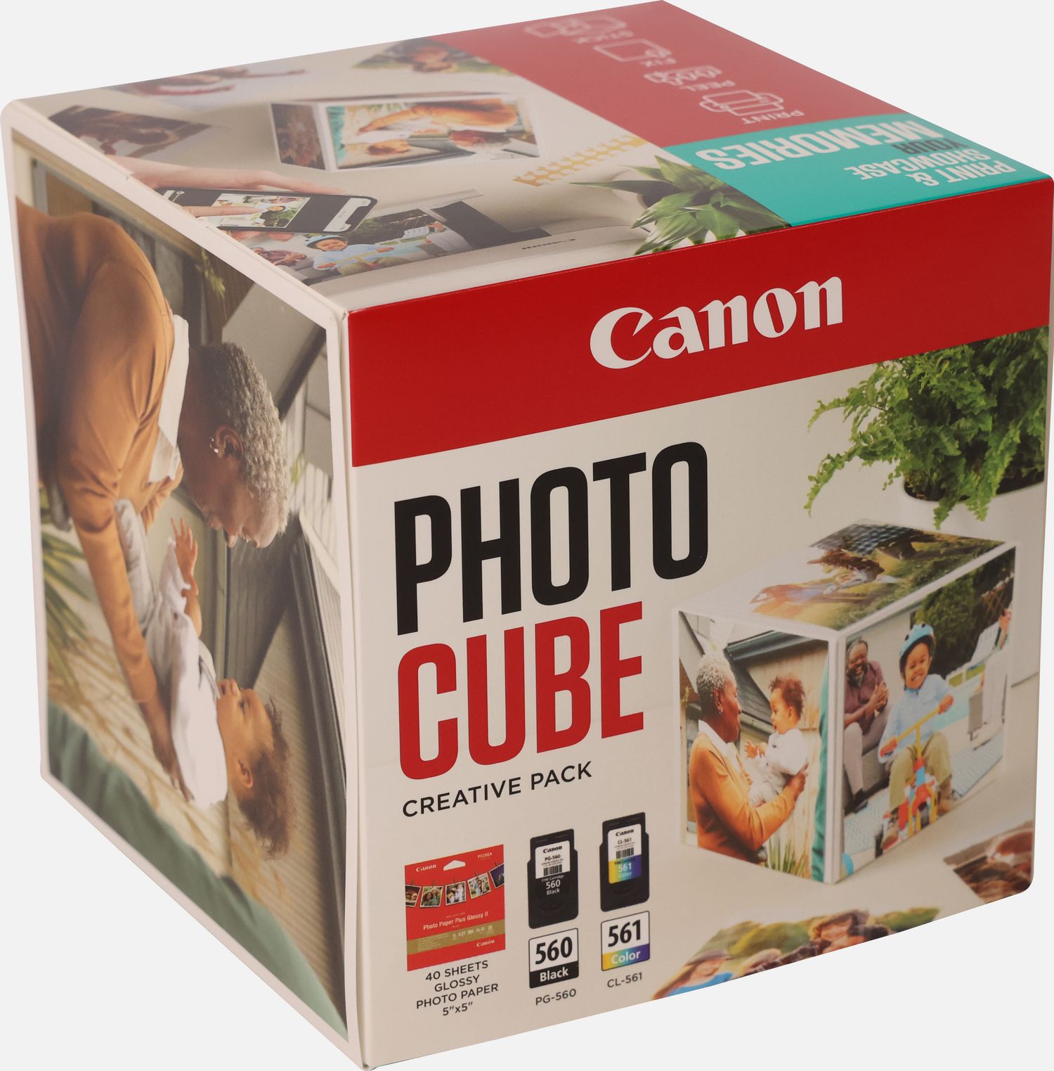 Image of Canon Photo Cube con cartucce Inkjet PG-560 + CL-561 e carta fotografica lucida Plus Glossy II PP-201 5x5" (40 fogli) - Confezione multipla, Blu