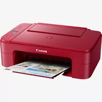 Canon PIXMA TS3352 Wireless Colour All in One Inkjet Photo Printer, Red Product Front Slant View With Paper Tray Out
