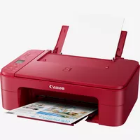 Canon PIXMA TS3352 Wireless Colour All in One Inkjet Photo Printer, Red Product Front Slant View With Paper Tray Out And Paper Support