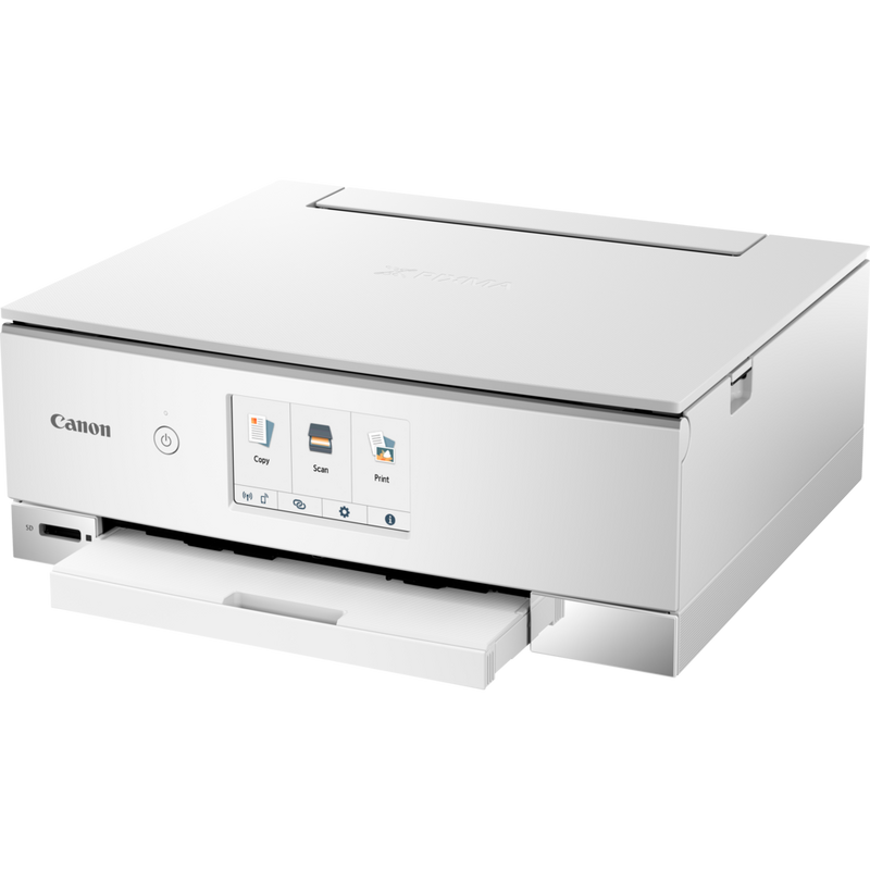 Canon PIXMA TS8351 Wireless Colour All in One Photo Printer, White Produkt Sett skrått forfra