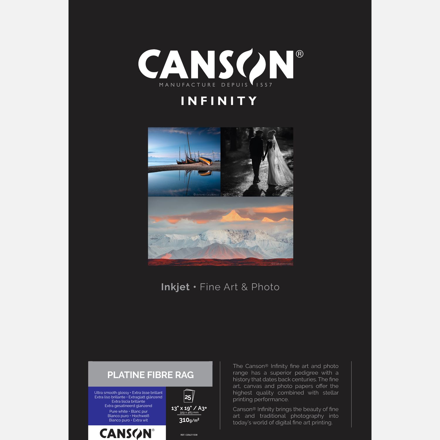 Canson Infinity Platine Fibre Rag 310 g/m² A3 Plus - 25 feuilles