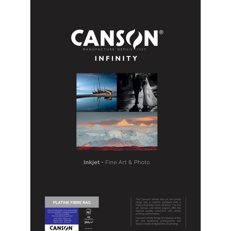 Canson Infinity Platine Fibre Rag 310 gsm, A2, 25 Sheets