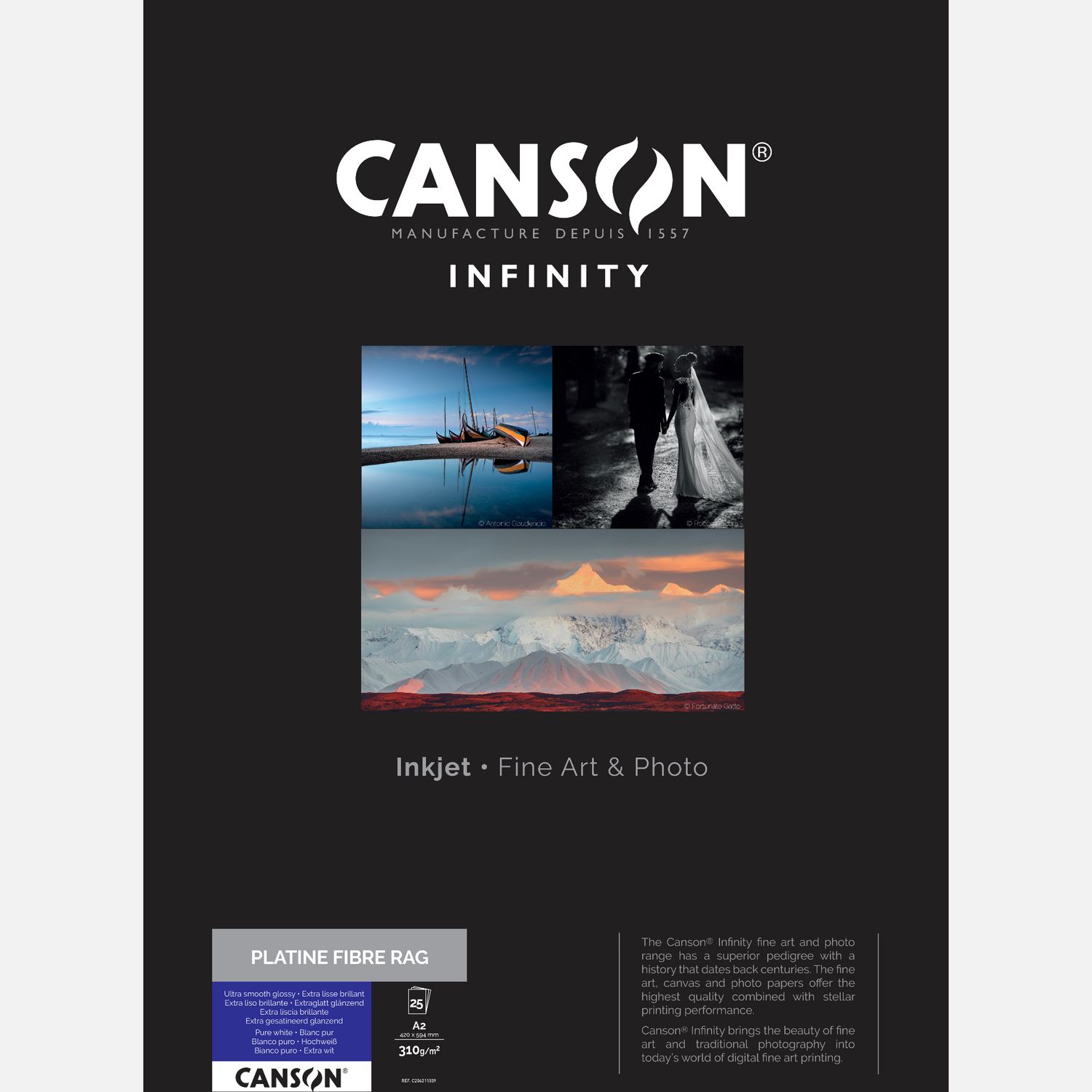 Canson Infinity Platine Fibre Rag 310 g/m² A2 - 25 feuilles