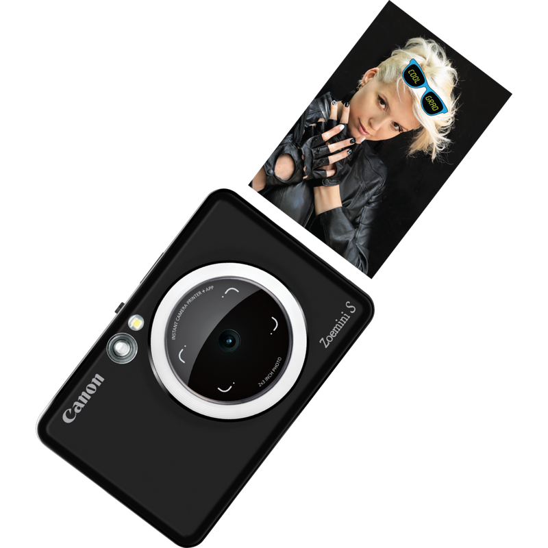 Cámara impresora instantánea Canon Zoemini S, negro mate Producto Vista frontal con una impresión