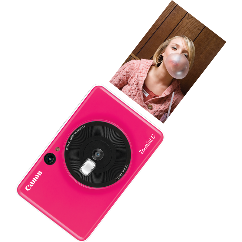 Canon Zoemini C Instant Camera Colour Photo Printer, Bubblegum Pink Product Front view with Print Out