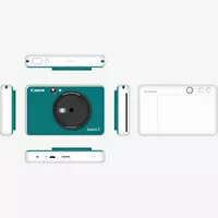 Canon Zoemini C Instant Camera Colour Photo Printer, Seaside Blue Product Front view with Print Out