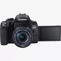 Canon EOS 850D + objetivo EF-S 18-55mm IS STM + mochila + tarjeta SD + batería de repuesto Producto Vista frontal con la pantalla abierta