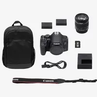 Canon EOS 850D + objetivo EF-S 18-55mm IS STM + mochila + tarjeta SD + batería de repuesto Producto Contenido del embalaje