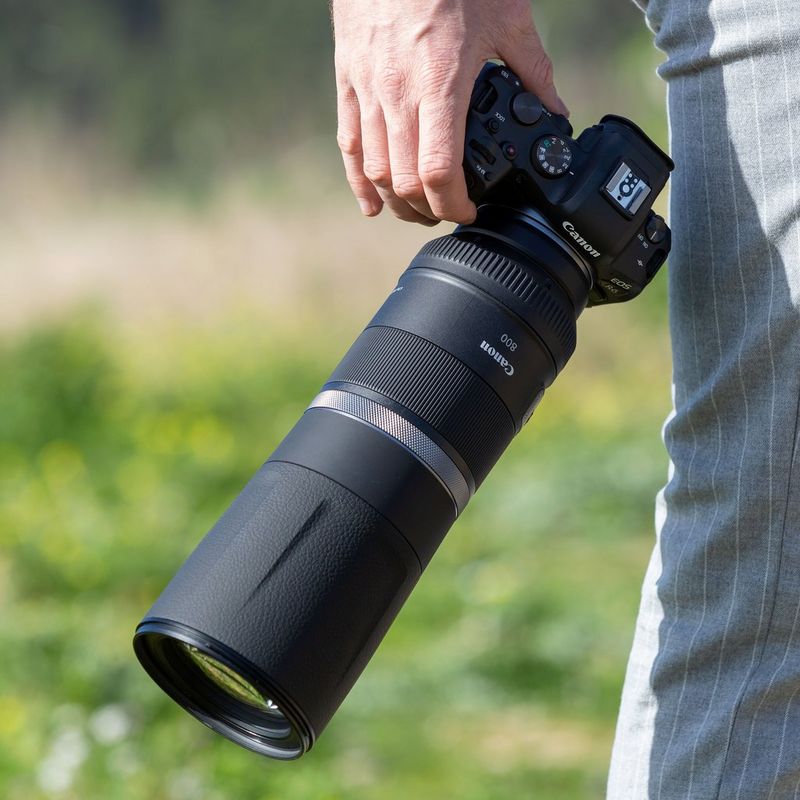 Canon RF 800mm F11 IS STM Lens A Hand Holding a Camera