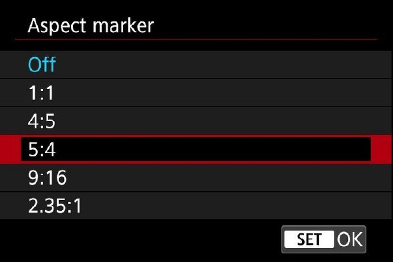 EOS R6 Mark II tvrtke Canon – oznaka omjera širine i visine