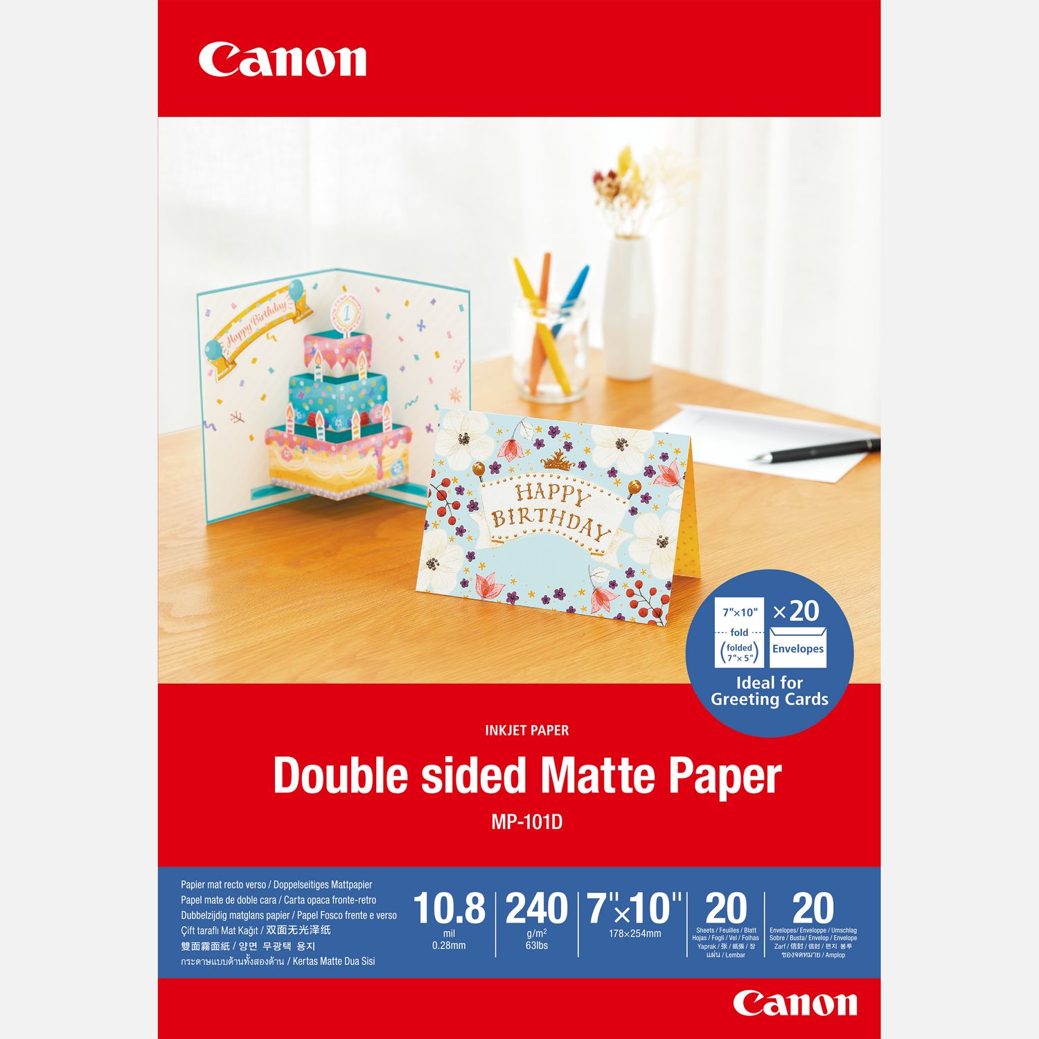 Papier mat recto verso Canon MP-101D, 18 × 25 cm, 20 feuilles