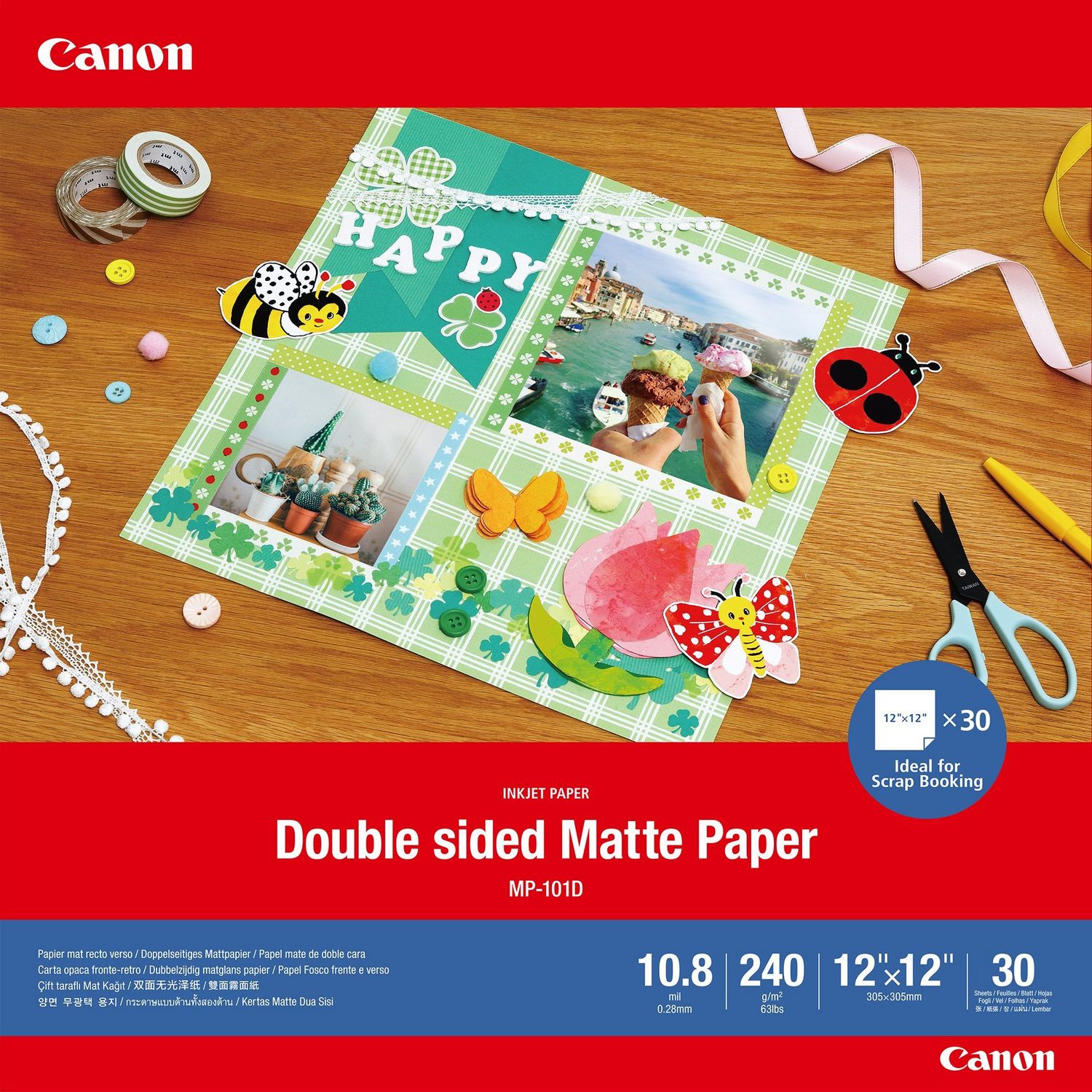 Papier mat recto verso Canon MP-101D, 30 × 30 cm, 30 feuilles