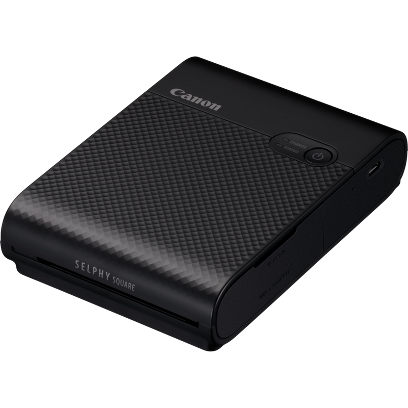 Canon SELPHY SQUARE QX10 Portable Colour Photo Wireless Printer, Black Product Left Slanted View