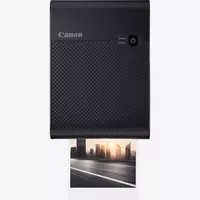 Canon SELPHY SQUARE QX10 mobiler WLAN-Farbfotodrucker, Premium-Kit, Schwarz Produkt Vorderansicht mit Ausdruck