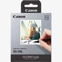 Canon SELPHY SQUARE QX10 mobiler WLAN-Farbfotodrucker, Premium-Kit, Schwarz Produkt Aufkleber Papier Vorderansicht