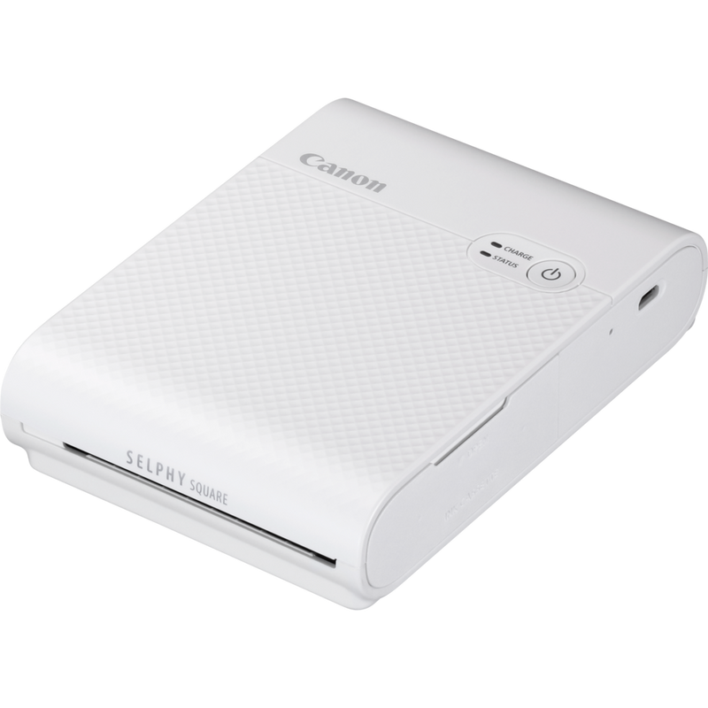 Canon SELPHY SQUARE QX10 Portable Colour Photo Wireless Printer, White Product Left Slanted View