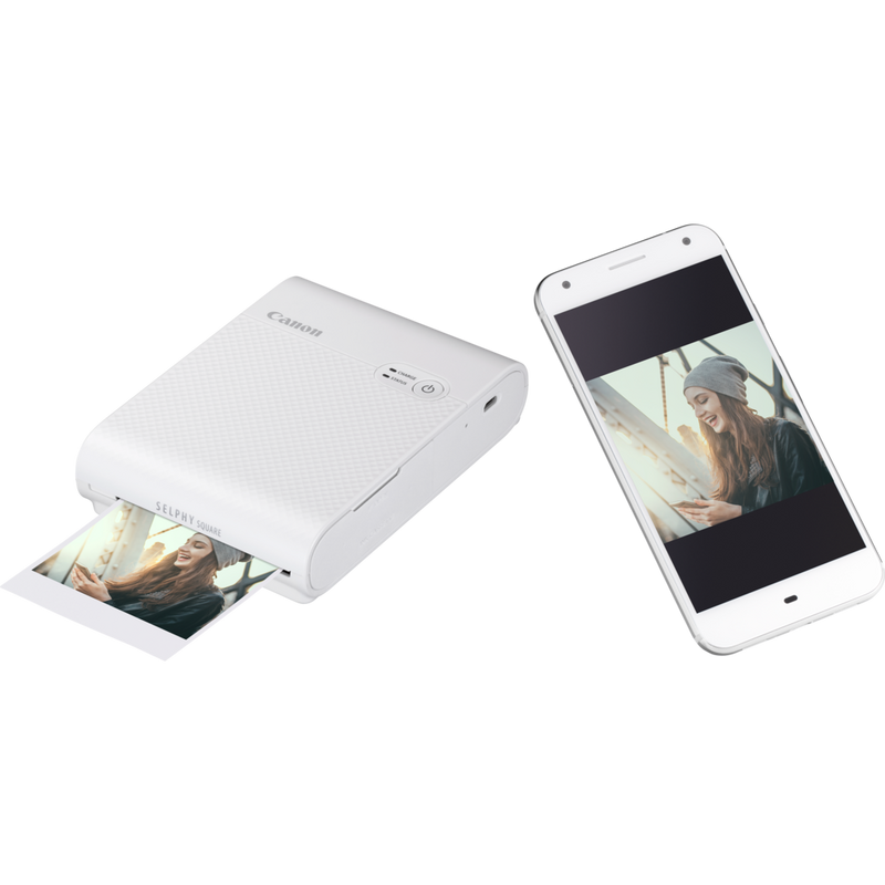 Canon SELPHY SQUARE QX10 Portable Colour Photo Wireless Printer, White Product Product with phone
