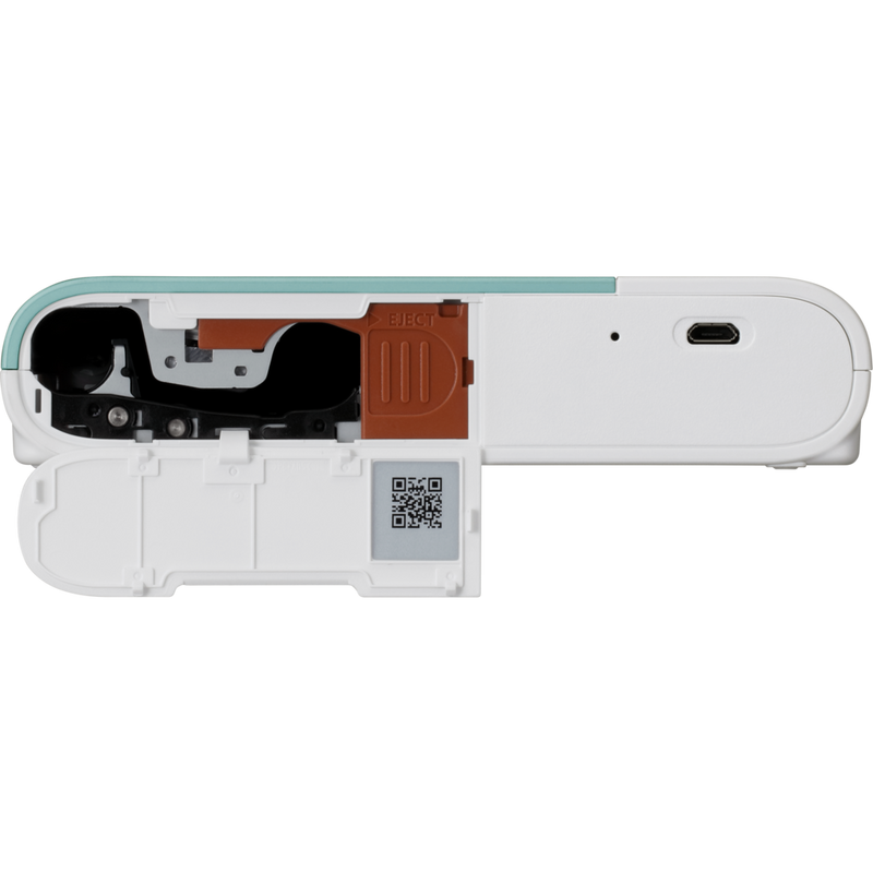 Imprimante photo couleur portable sans fil Canon SELPHY SQUARE QX10, vert menthe Produits Vue arrière avec le bouton Ouvrir