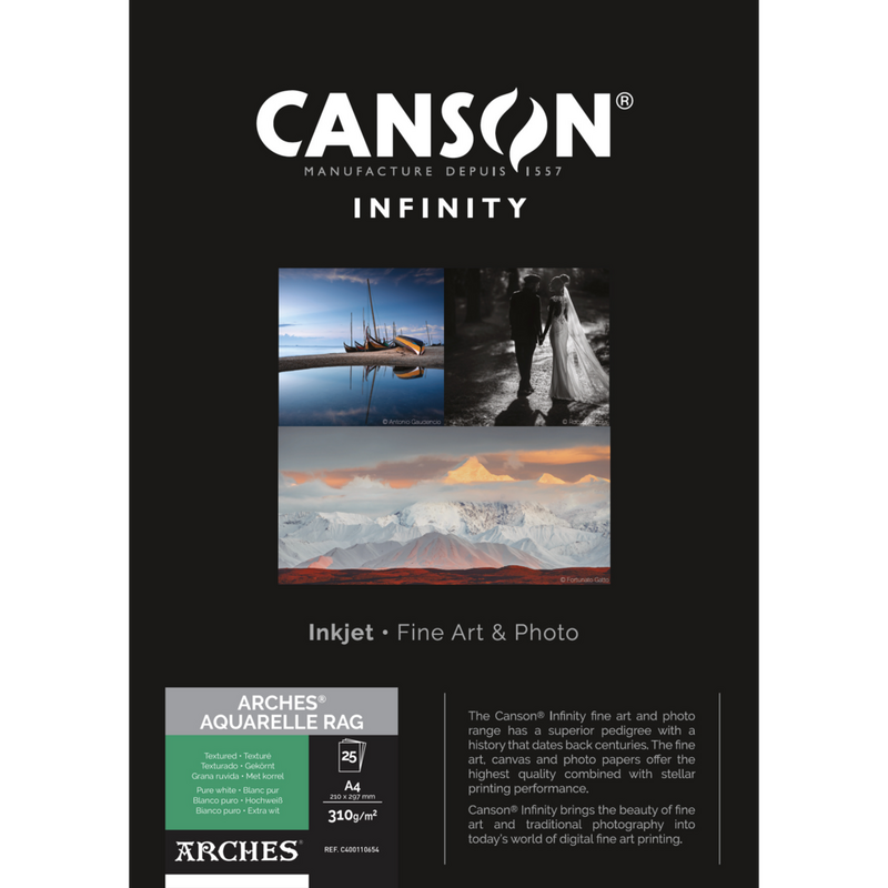 

Canson ARCHES® Aquarelle Rag (Pure White) 310 gsm, A4, 25 Sheets