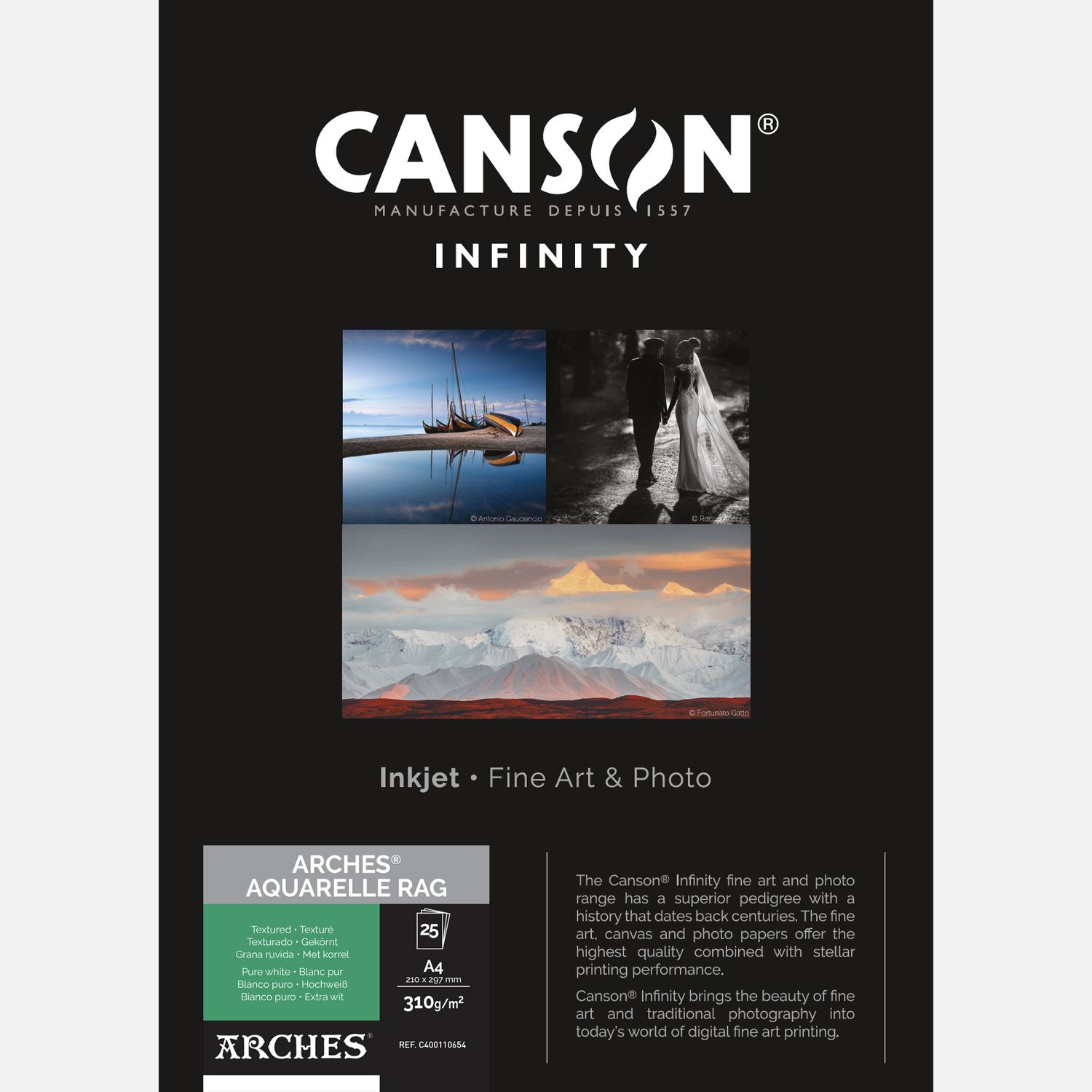 Canson ARCHES® Aquarelle Rag (Blanc pur) 310 g/m², A4, 25 feuilles