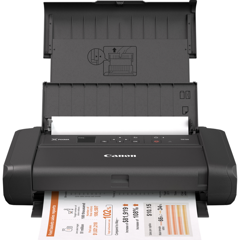 Canon PIXMA TR150 Portable Inkjet Printer with Battery Product Front View With Paper Tray Out