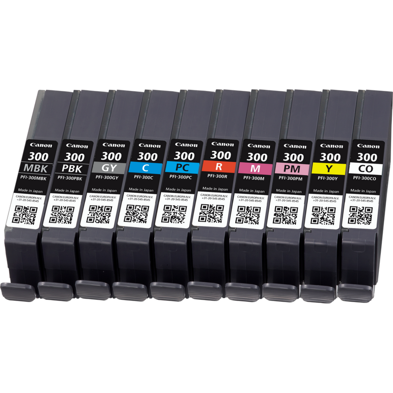 Canon PFI-300 MBK/PBK/CO/GY/R/C/M/Y/PC/PM 10 Ink Cartridge Multipack Product Multi-Pack Front View