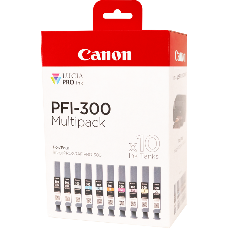 Canon PFI-300 MBK/PBK/CO/GY/R/C/M/Y/PC/PM 10 Ink Cartridge Multipack Product Right View