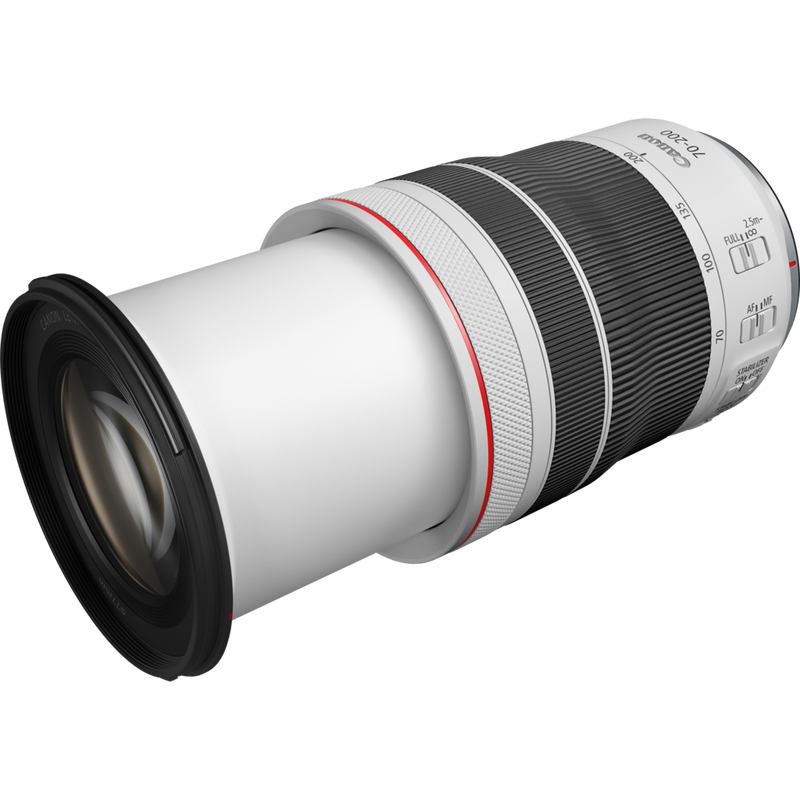 Objectif Canon RF 70-200mm F4L IS USM Produits Vue diagonale de l'objectif étendu