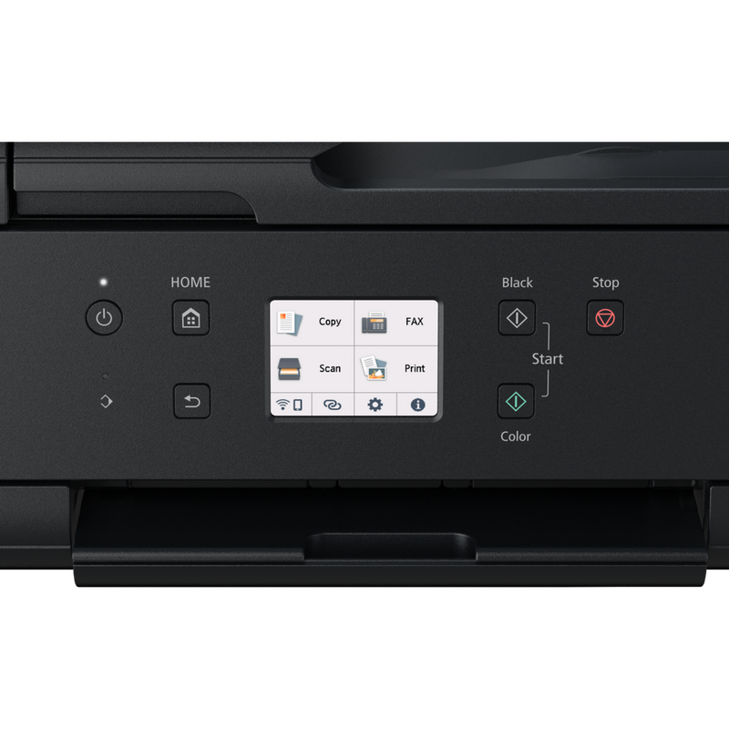 Imprimante jet d'encre multifonction PIXMA TR7650 Vue avant montrant le panneau de contrôle et l'écran tactile