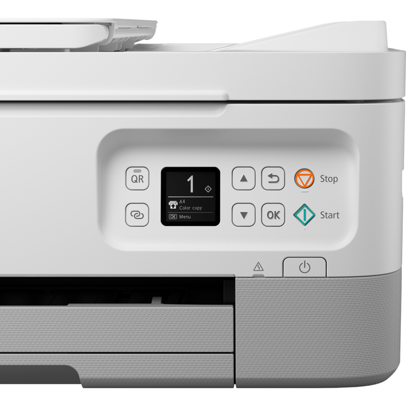 Canon PIXMA TS7451 trådløs alt-i-én-inkjet-fotoprinter, hvid Produkt Panel set forfra