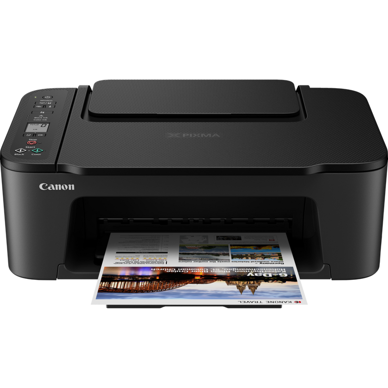 Canon PIXMA TS3440 Wireless Colour All-in-One Inkjet Photo Printer, Black Product Front View With Paper Tray Out