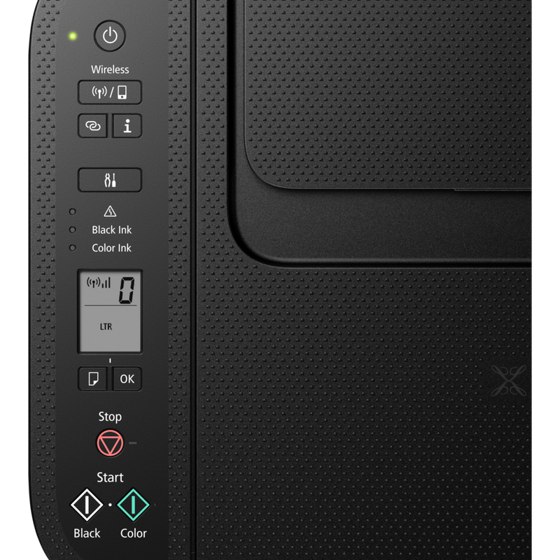 Canon PIXMA TS3450 negra: impresora multifunción fotográfica de inyección de tinta en color Producto Vista del panel frontal