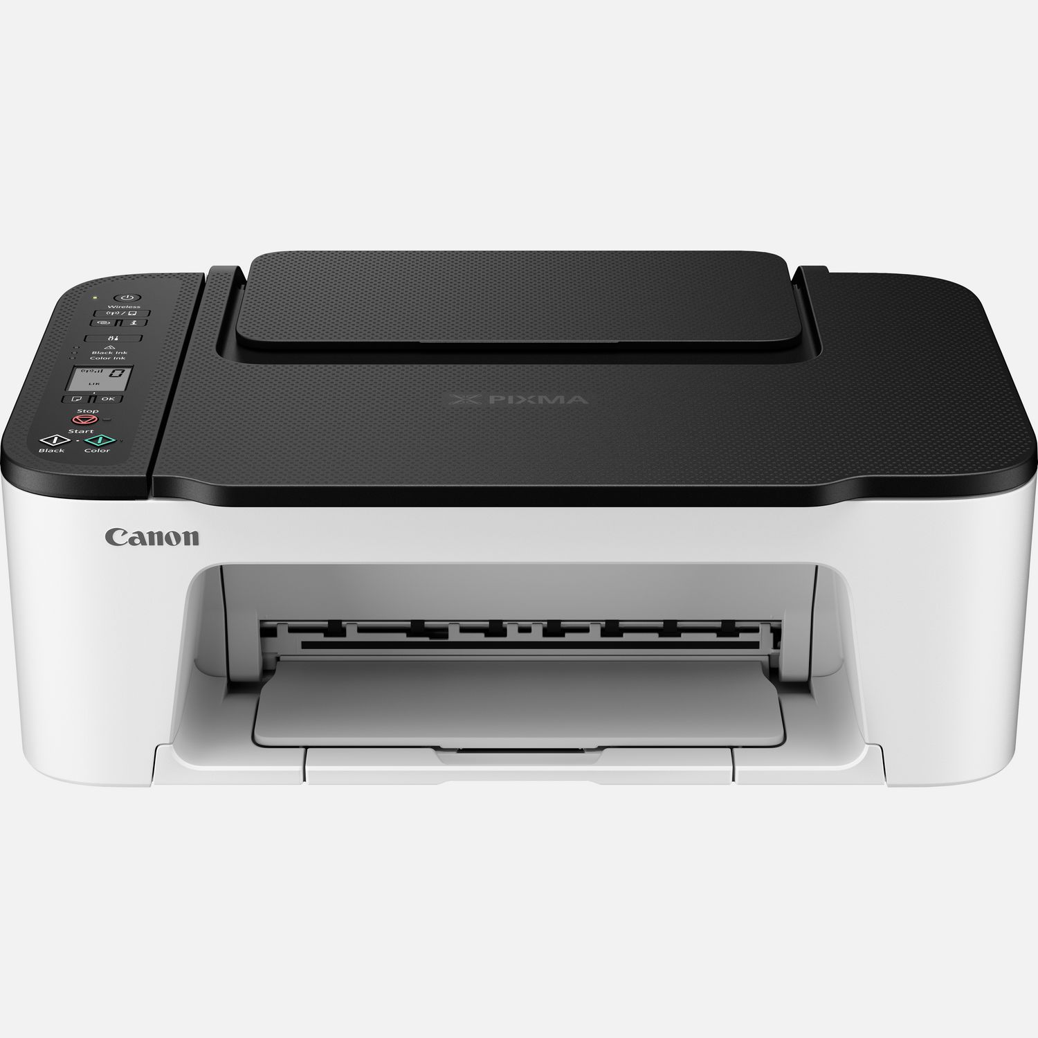 Stampante fotografica wireless inkjet a colori multifunzione Canon PIXMA TS3452, bianca con parte superiore nera