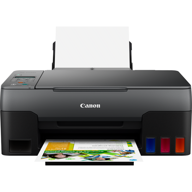 Canon PIXMA G3420 Wireless Colour 3-in-1 Refillable MegaTank Printer Product Front View With Paper Tray Out