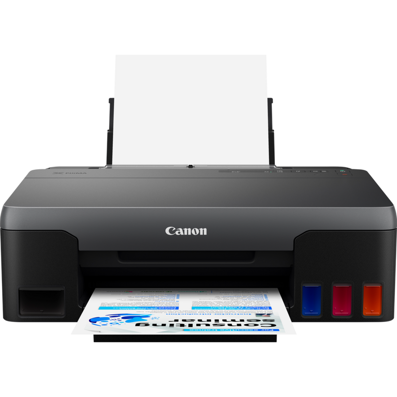 Canon PIXMA G1420 Colour Refillable MegaTank Printer Product Front View With Paper Tray Out