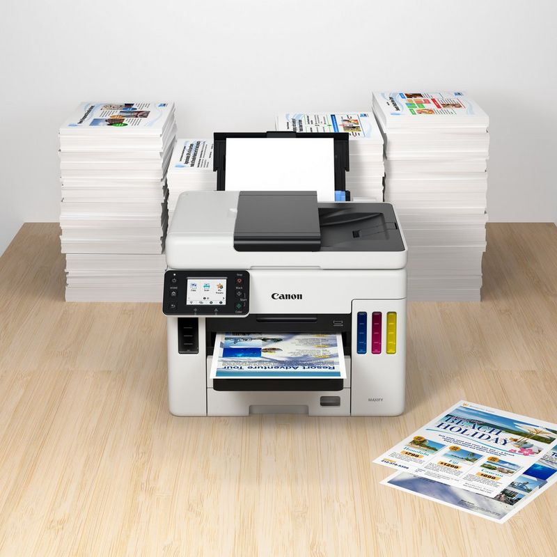 Canon MAXIFY GX7040 Wireless Colour All-in-one Refillable MegaTank Inkjet Printer Kept On A Table With Paper Tray Out